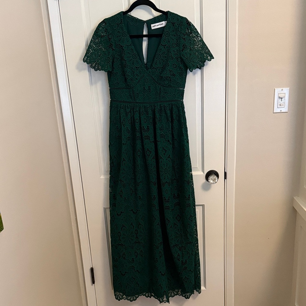 Self-Portrait Deep Green Lace Maxi Dress